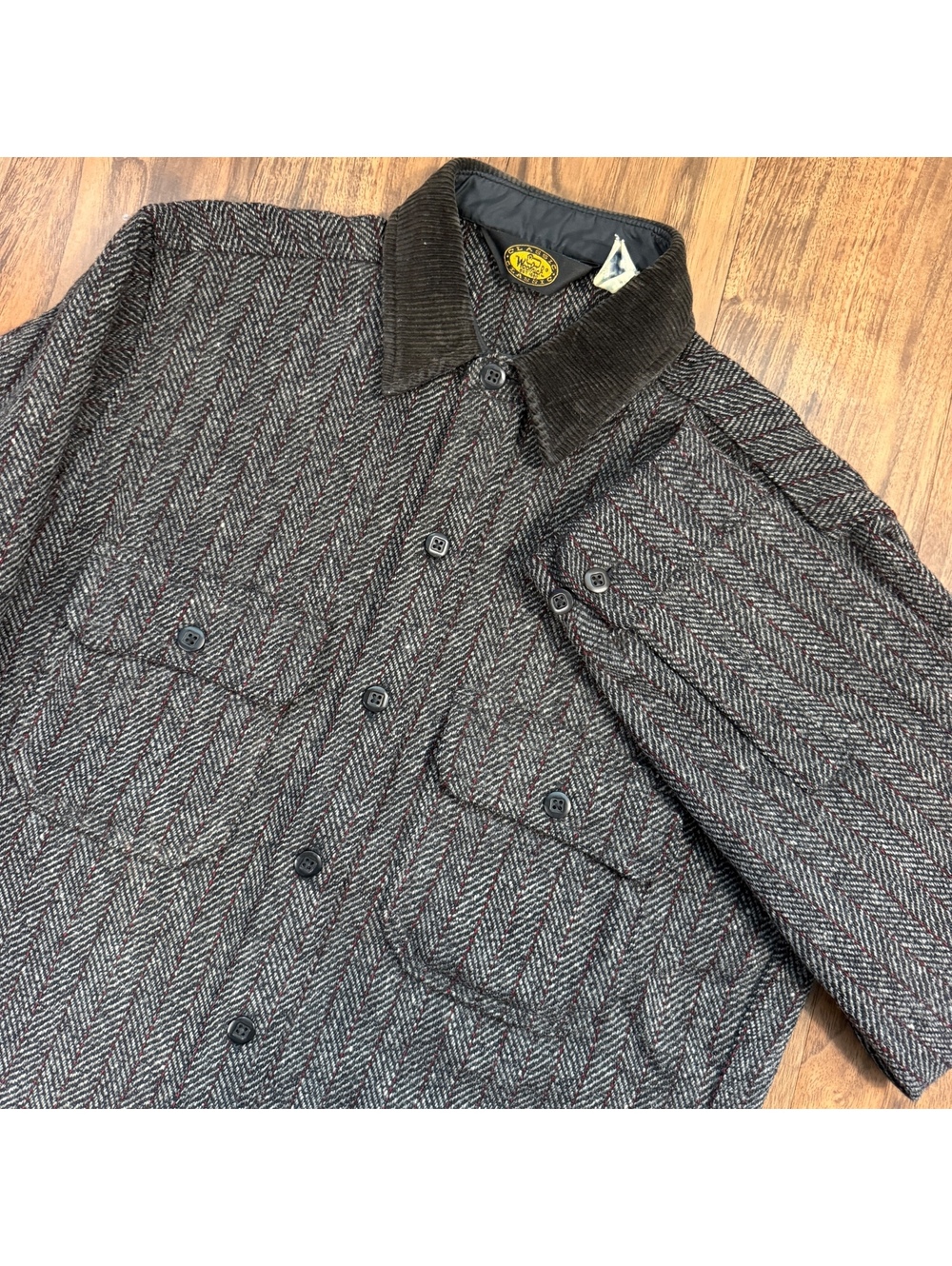 Vintage Woolrich Wool Herringbone Shirt Jacket Tweed Mackinaw Corduroy  Mens USA